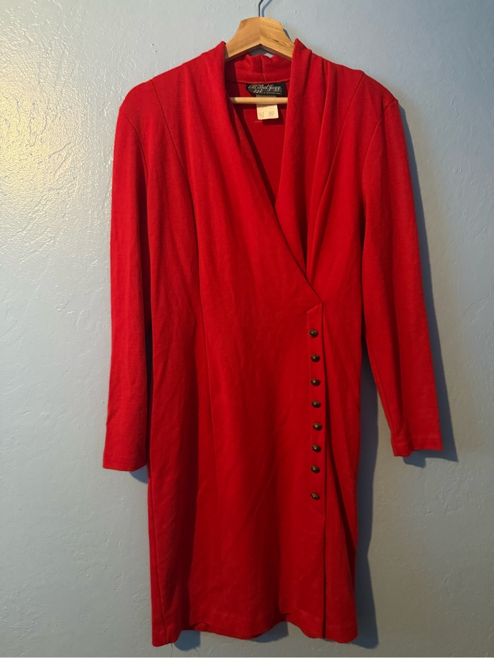 Vintage All That Jazz Red Long Sleeve 90s Buttoned Wrap-Style Dress